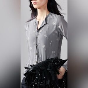 Zara Gray Lightweight Embroidered Button-Front Shirt Jacket